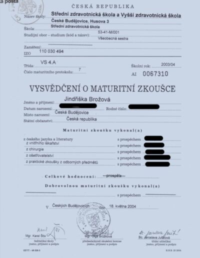 Jindřiška Králová vysvědčení