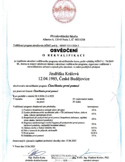 královna první pomoci osvedceni o rekvalifikaci